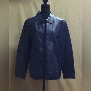 Dialogue Navy Blue Leather Coat-Large